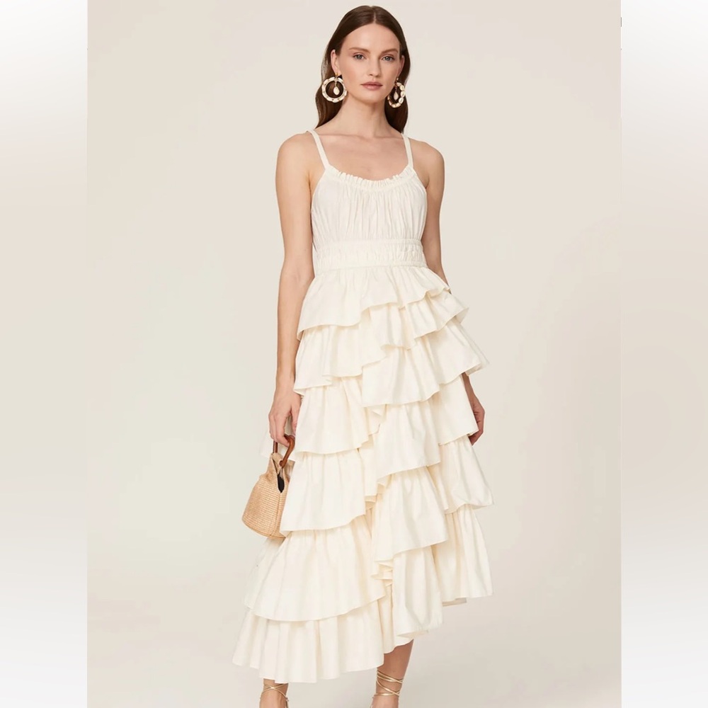 Ulla Johnson size 4 Cream Asymmetrical Tiered ruffle Dress wedding engagement